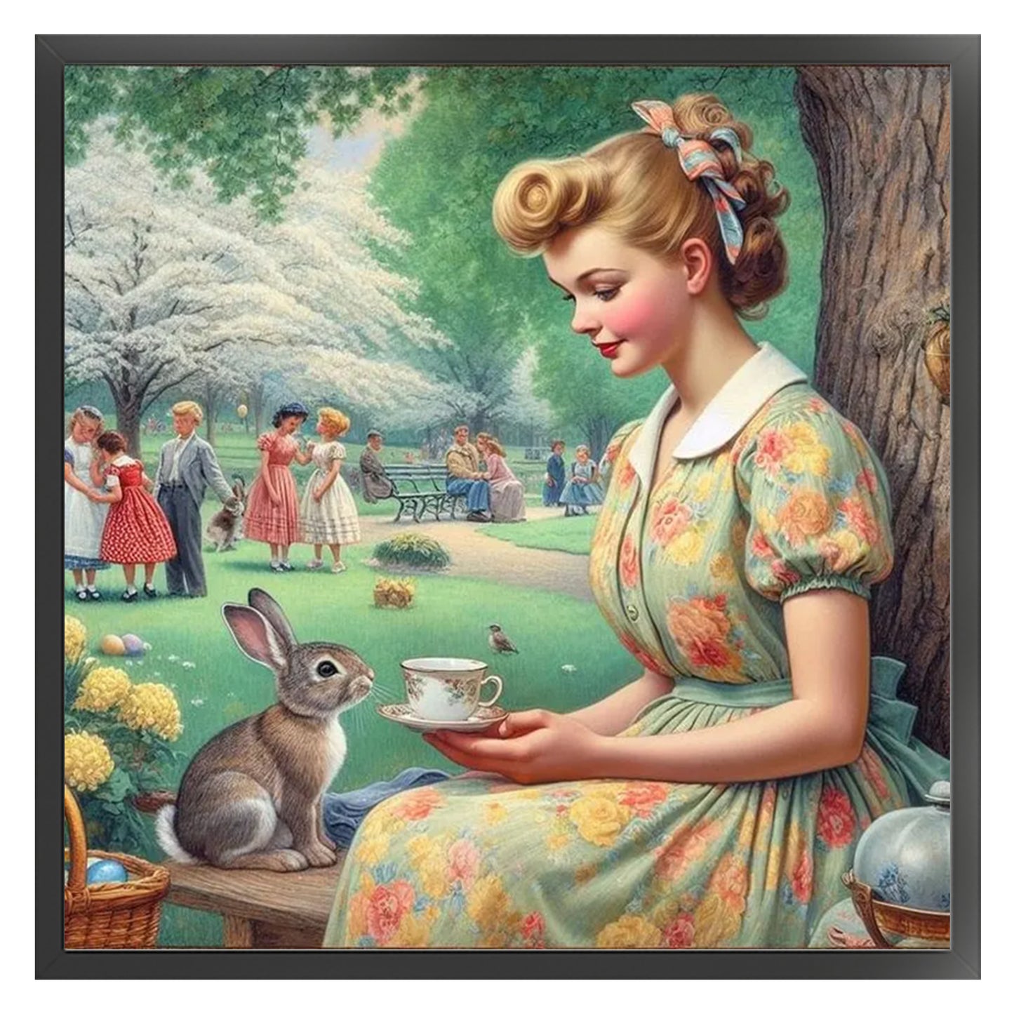 Vintage Park Tea Party - Full 18CT Stamped Cross Stitch 40x40CM - Huacan