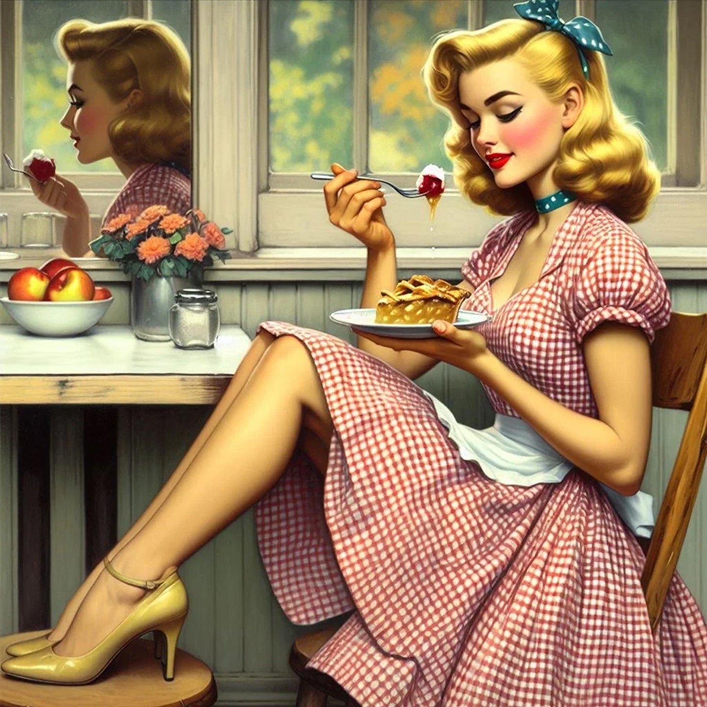 Retro Apple Pie Girl - Full 18CT Stamped Cross Stitch 40x40CM - Huacan