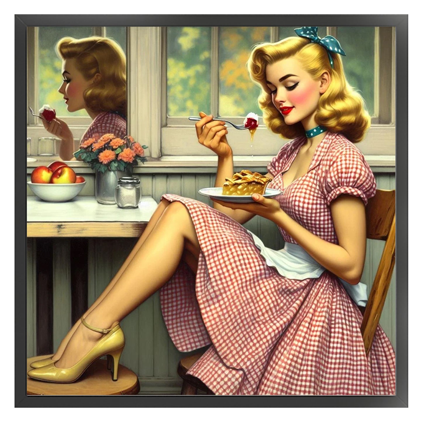 Retro Apple Pie Girl - Full 18CT Stamped Cross Stitch 40x40CM - Huacan