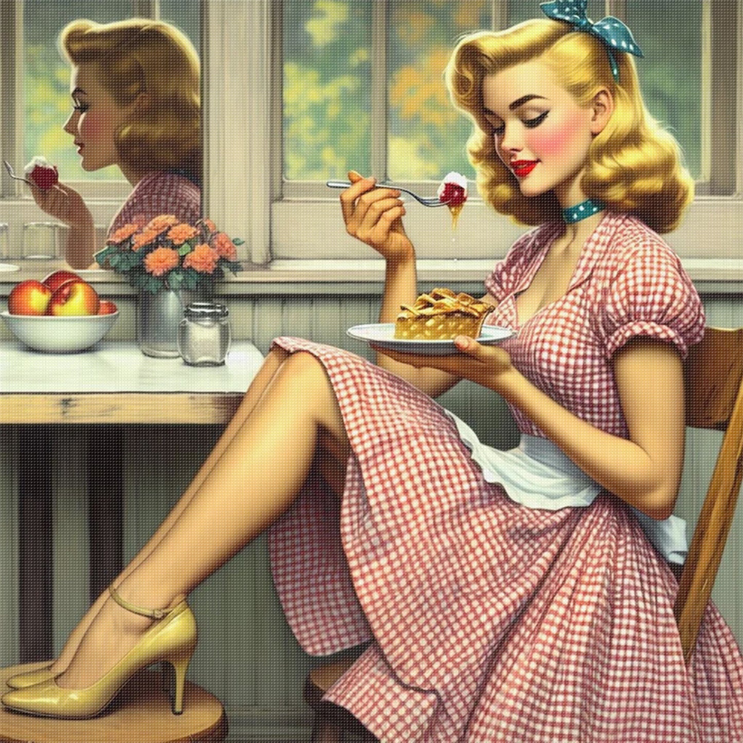 Retro Apple Pie Girl - Full 18CT Stamped Cross Stitch 40x40CM - Huacan
