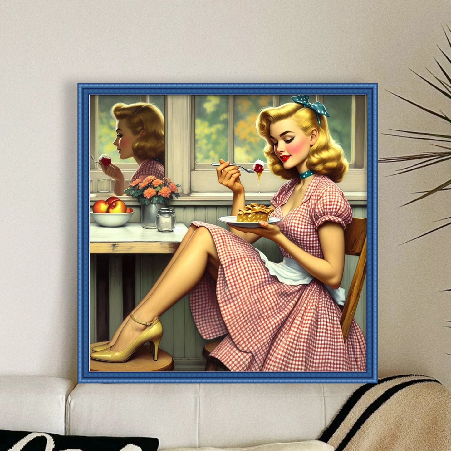 Retro Apple Pie Girl - Full 18CT Stamped Cross Stitch 40x40CM - Huacan