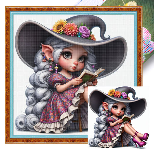 Book Witch - Full 18CT Stamped Cross Stitch 40x40CM - Huacan
