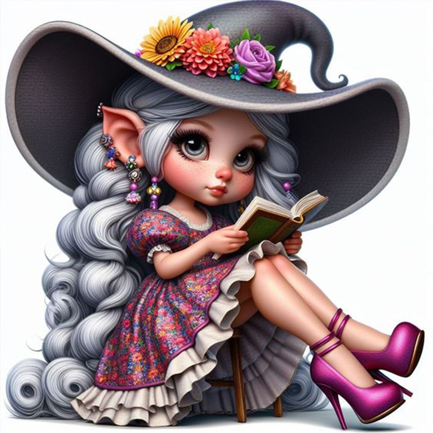Book Witch - Full 18CT Stamped Cross Stitch 40x40CM - Huacan