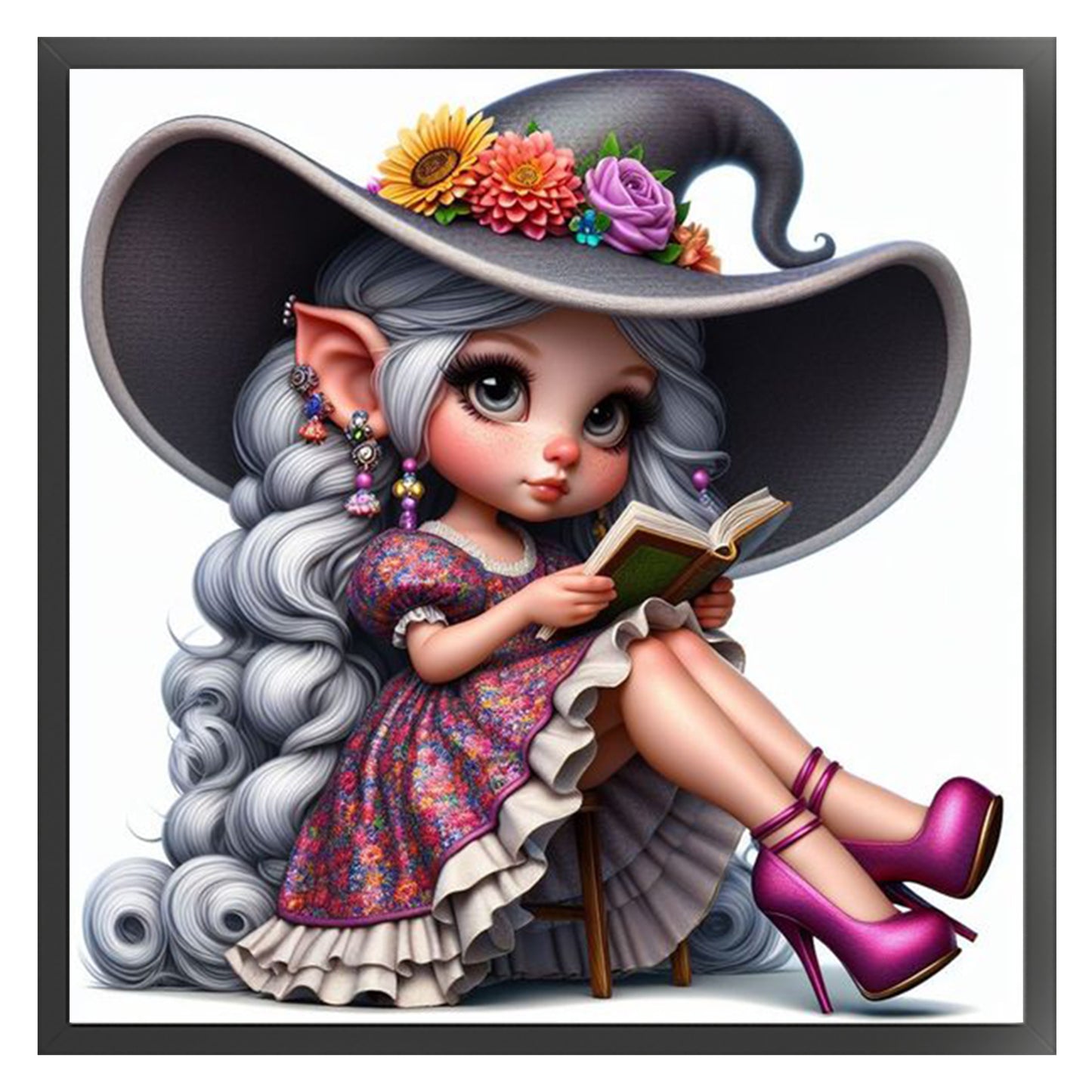Book Witch - Full 18CT Stamped Cross Stitch 40x40CM - Huacan