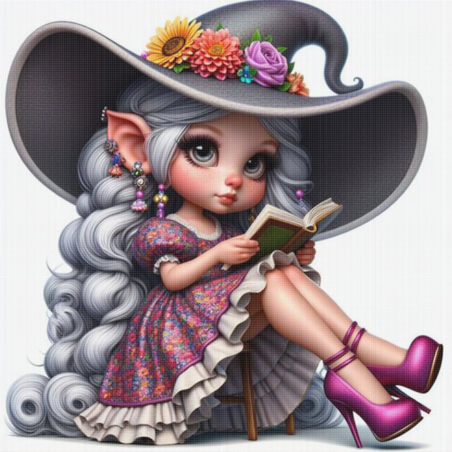 Book Witch - Full 18CT Stamped Cross Stitch 40x40CM - Huacan