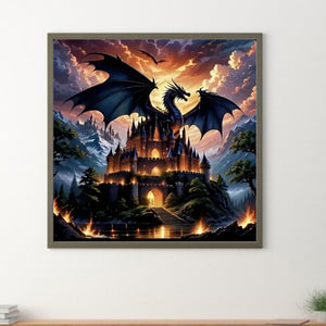 Castle And Dragon 40*40CM(Canvas) Full Round Drill Diamond Painting