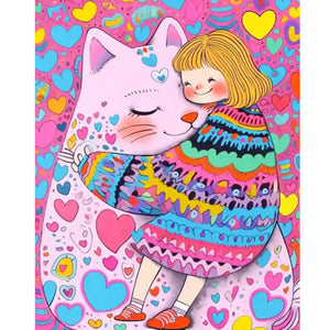 Loving Cat Girl 40*50CM(Canvas) Full Round Drill Diamond Painting(Partial AB)