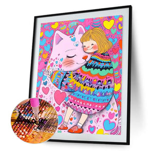 Loving Cat Girl 40*50CM(Canvas) Full Round Drill Diamond Painting(Partial AB)