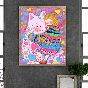 Loving Cat Girl 40*50CM(Canvas) Full Round Drill Diamond Painting(Partial AB)