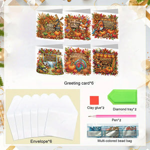 6PCS DIY Diamond Art Greeting Cards Autumn Theme Congratulations Cards  Gifts