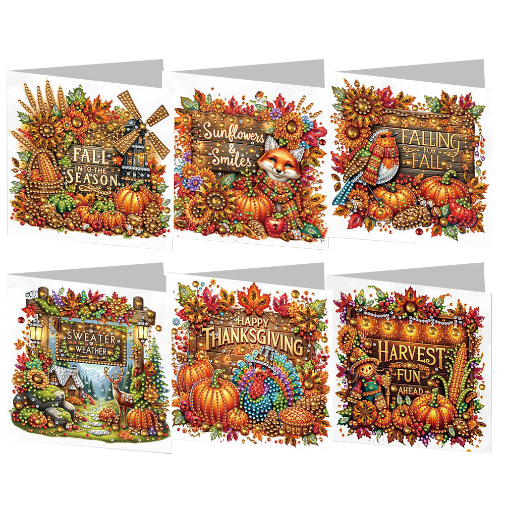 6PCS DIY Diamond Art Greeting Cards Autumn Theme Congratulations Cards  Gifts