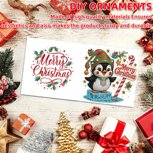 6PCS DIY Diamond Art Greeting Cards Christmas Penguin Congratulations Cards Gift