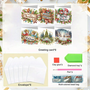 6PCS DIY Diamond Art Greeting Cards Christmas Congratulations Cards  Gifts