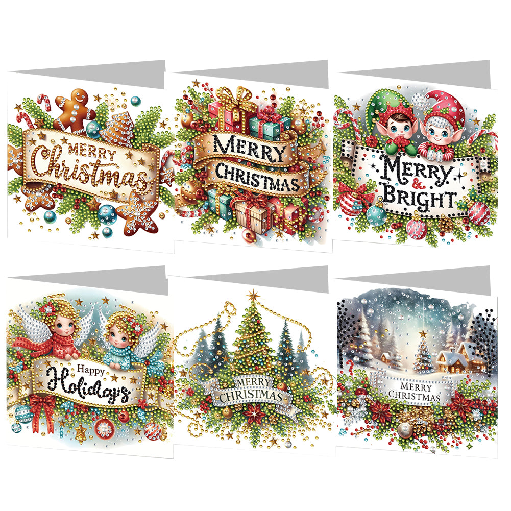 6PCS DIY Diamond Art Greeting Cards Christmas Congratulations Cards  Gifts