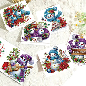 6PCS DIY Diamond Art Greeting Cards Snowman Congratulations Cards  Gifts