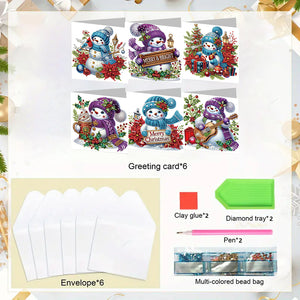 6PCS DIY Diamond Art Greeting Cards Snowman Congratulations Cards  Gifts
