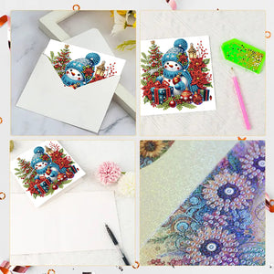 6PCS DIY Diamond Art Greeting Cards Snowman Congratulations Cards  Gifts