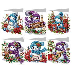 6PCS DIY Diamond Art Greeting Cards Snowman Congratulations Cards  Gifts