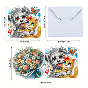 6PCS DIY Diamond Art Greeting Cards Dog Designs Congratulations Cards  Gifts