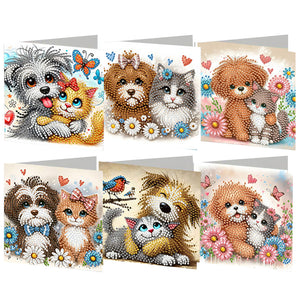 6PCS DIY Diamond Art Greeting Cards Dog Designs Congratulations Cards  Gifts