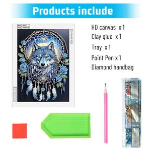 Dreamcatcher Wolf 30*40CM(Canvas) Partial Special Shaped Drill Diamond Painting
