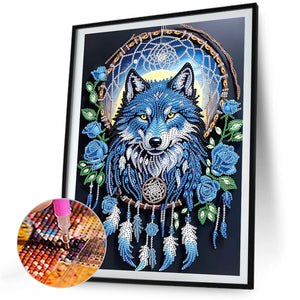 Dreamcatcher Wolf 30*40CM(Canvas) Partial Special Shaped Drill Diamond Painting