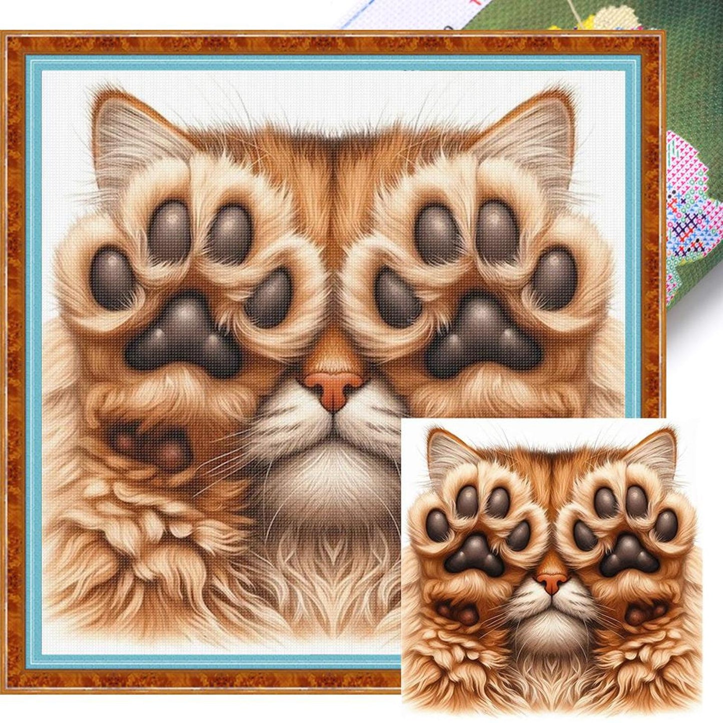 Shy Cat - Full 18CT Stamped Cross Stitch 25x25CM - Huacan