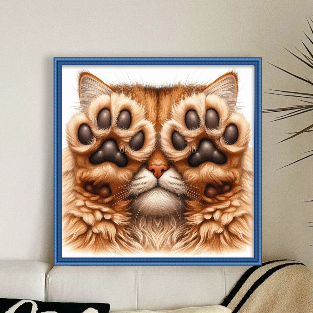 Shy Cat - Full 18CT Stamped Cross Stitch 25x25CM - Huacan