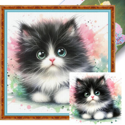 Cute Cat - Full 18CT Stamped Cross Stitch 25x25CM - Huacan