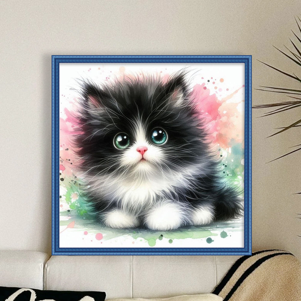 Cute Cat - Full 18CT Stamped Cross Stitch 25x25CM - Huacan