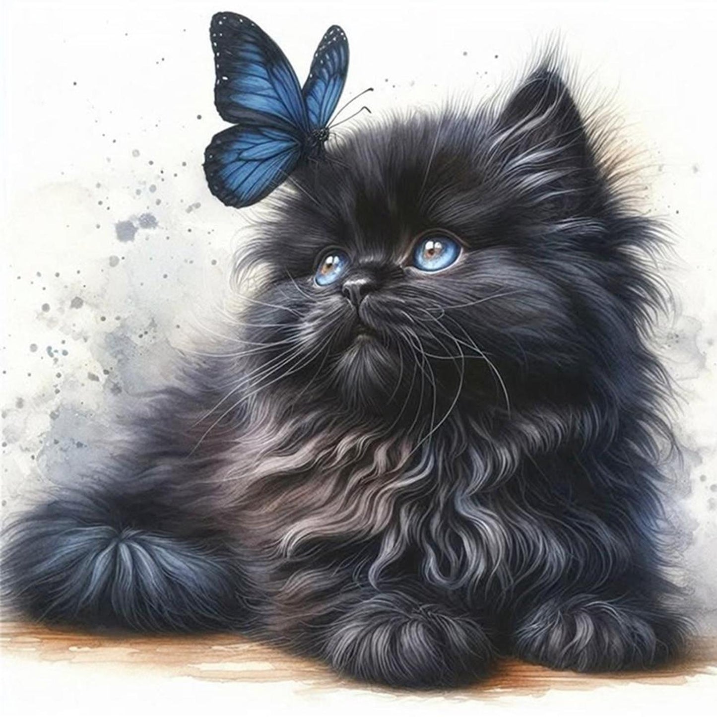 Butterfly And Black Cat - Full 18CT Stamped Cross Stitch 25x25CM - Huacan