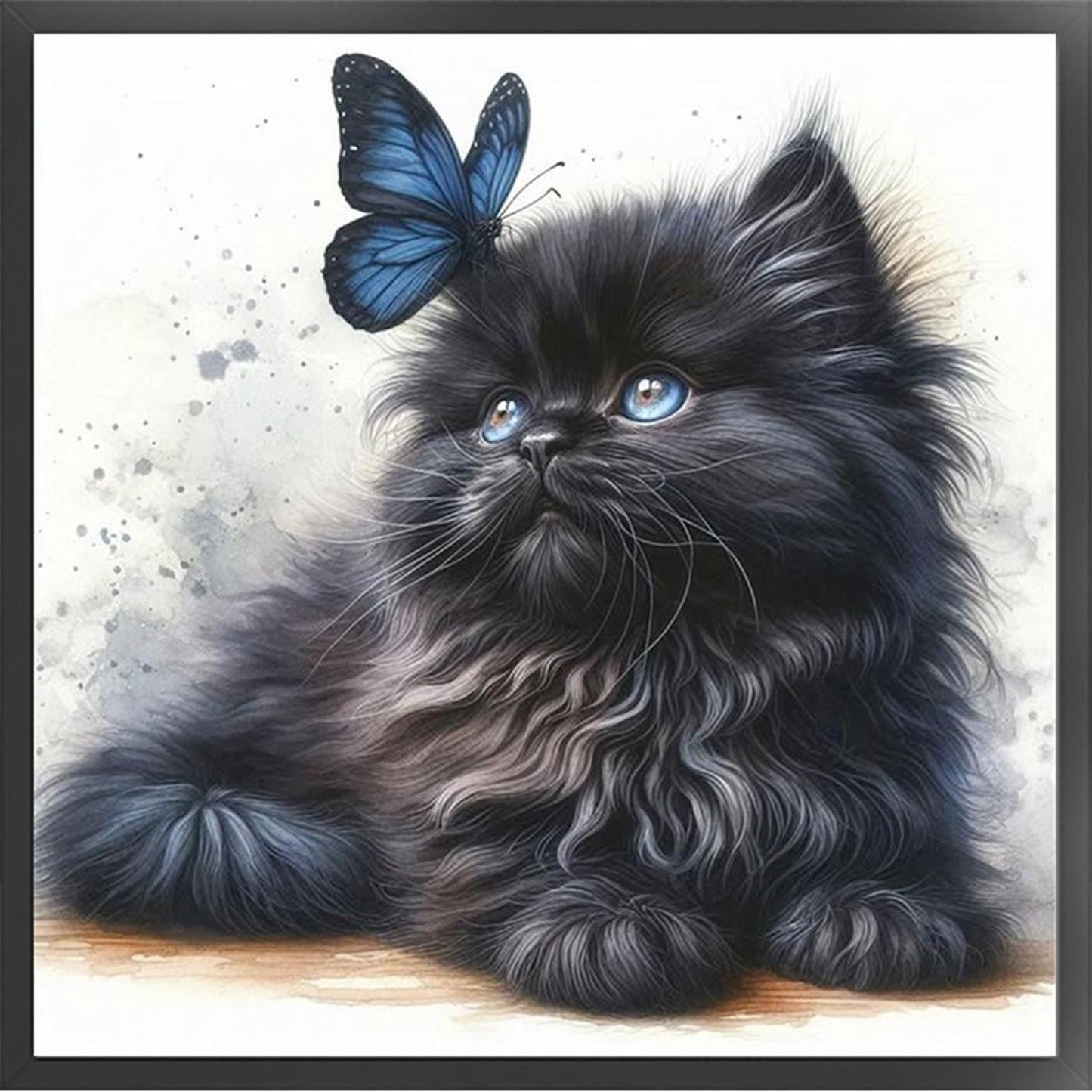 Butterfly And Black Cat - Full 18CT Stamped Cross Stitch 25x25CM - Huacan