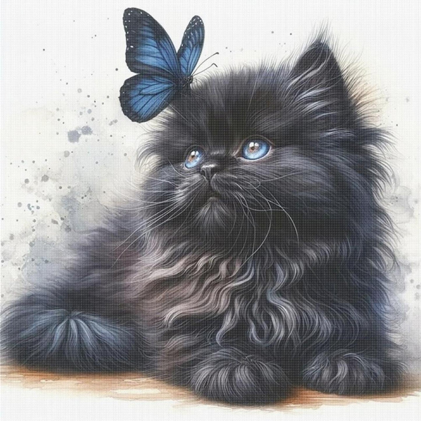 Butterfly And Black Cat - Full 18CT Stamped Cross Stitch 25x25CM - Huacan
