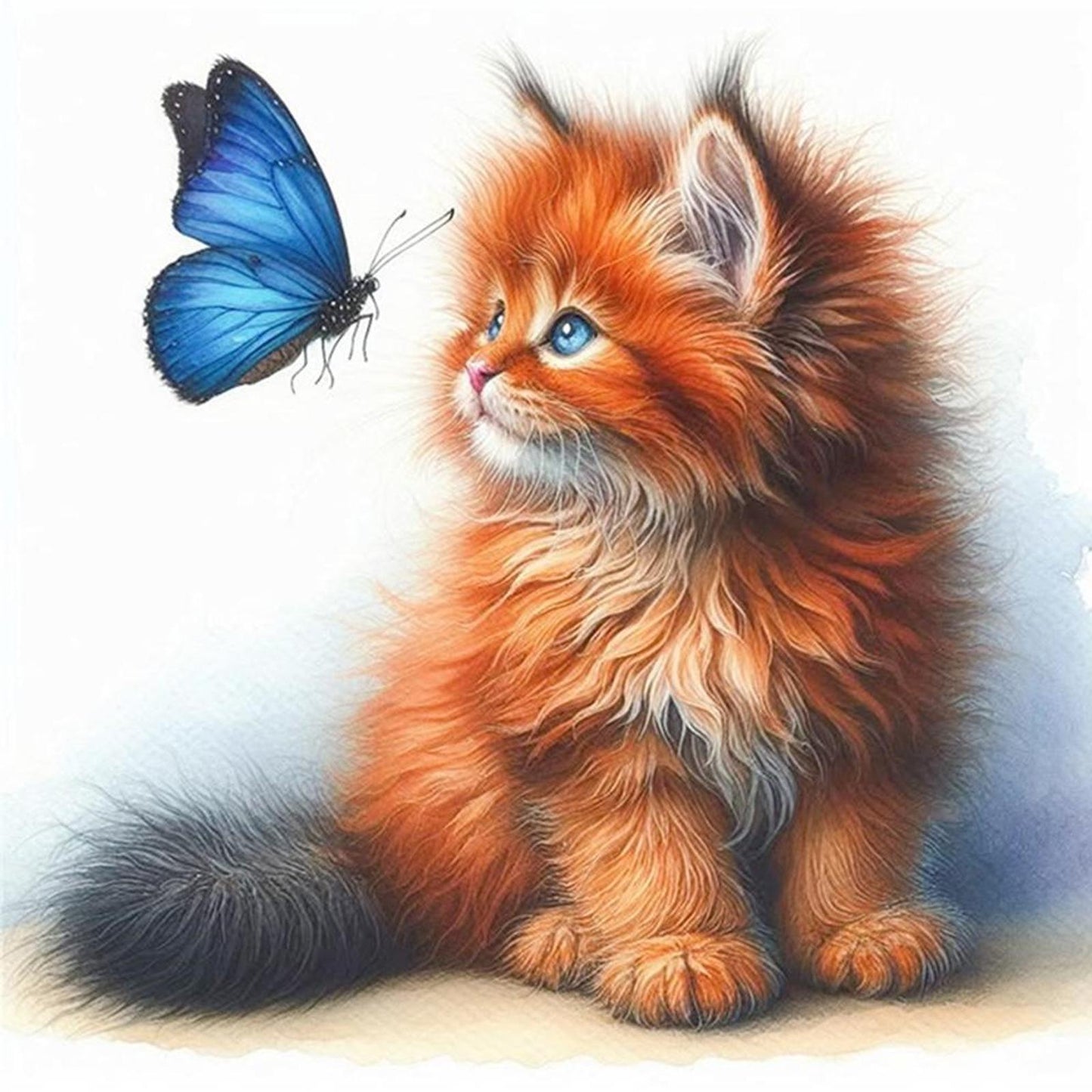 Butterfly And Orange Cat - Full 18CT Stamped Cross Stitch 25x25CM - Huacan