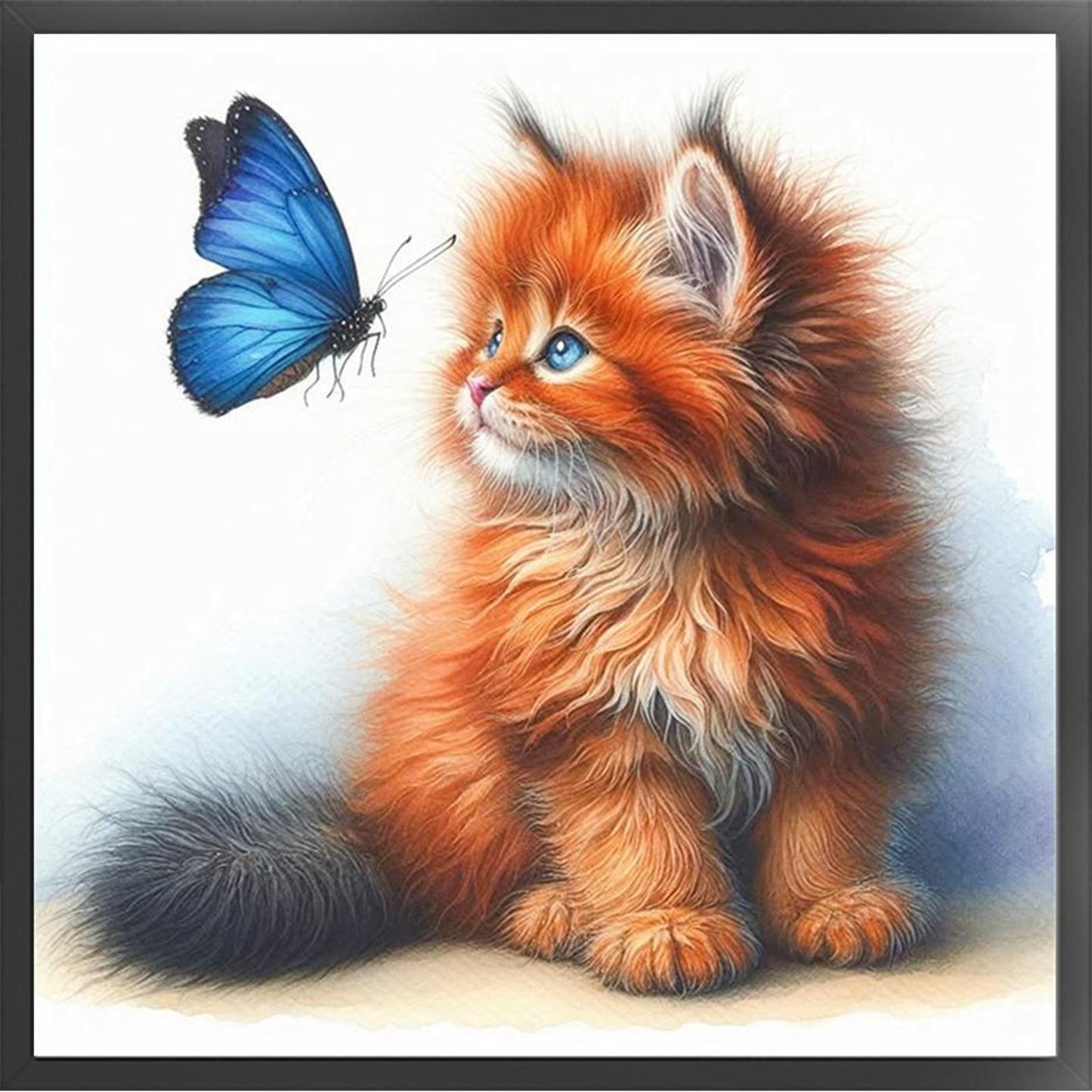 Butterfly And Orange Cat - Full 18CT Stamped Cross Stitch 25x25CM - Huacan
