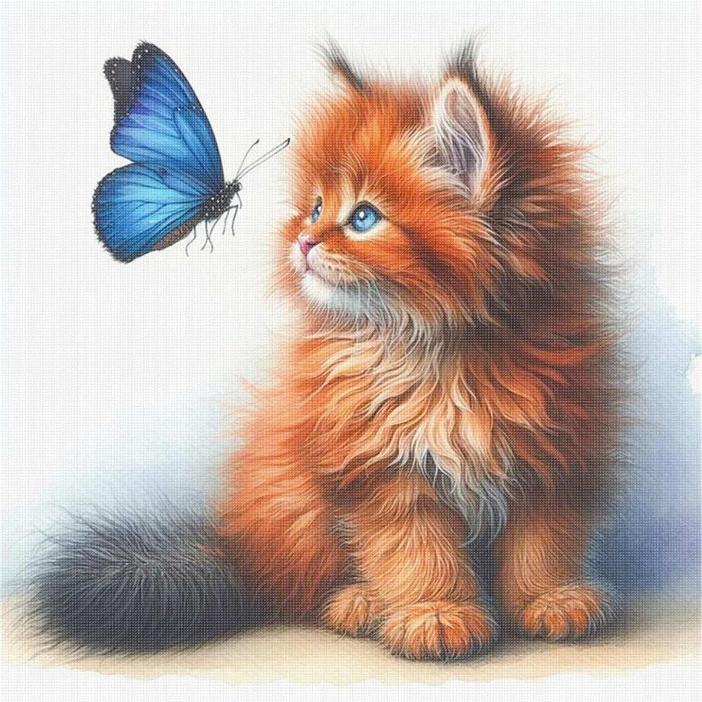 Butterfly And Orange Cat - Full 18CT Stamped Cross Stitch 25x25CM - Huacan