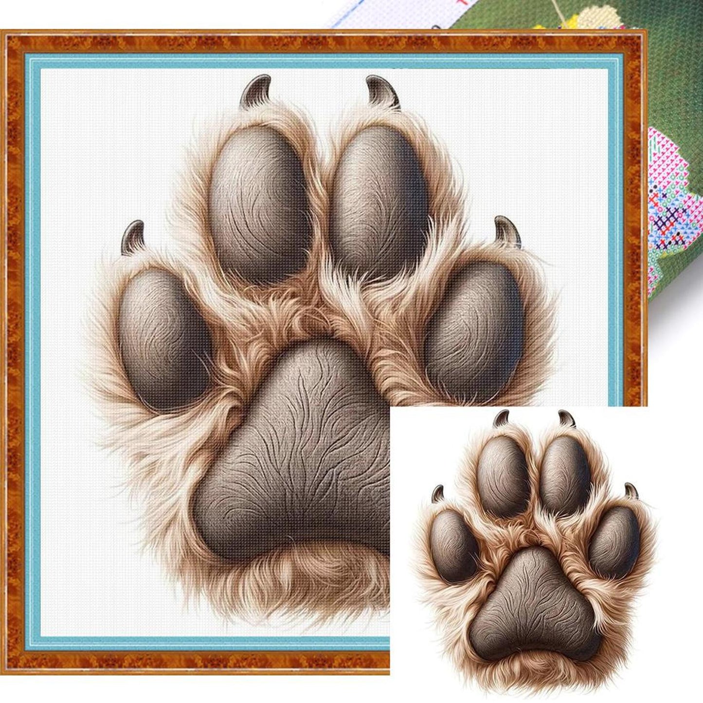 Brown Paw - Full 18CT Stamped Cross Stitch 20x20CM - Huacan