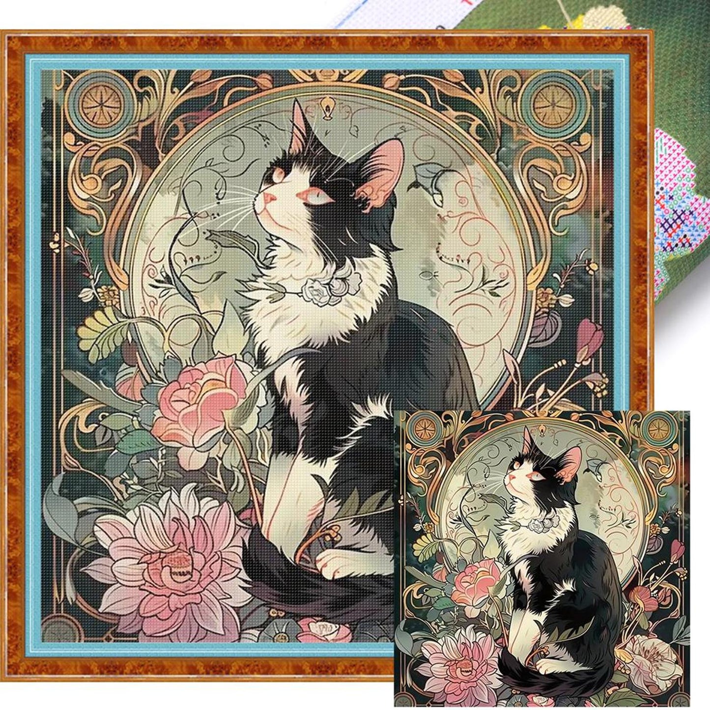 Black Cat - Full 11CT Stamped Cross Stitch 50x50CM - Huacan