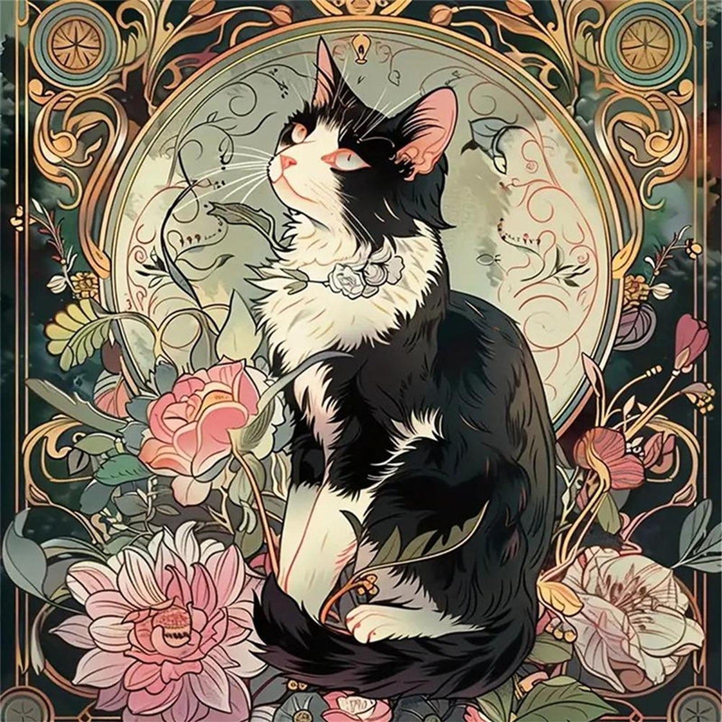 Black Cat - Full 11CT Stamped Cross Stitch 50x50CM - Huacan