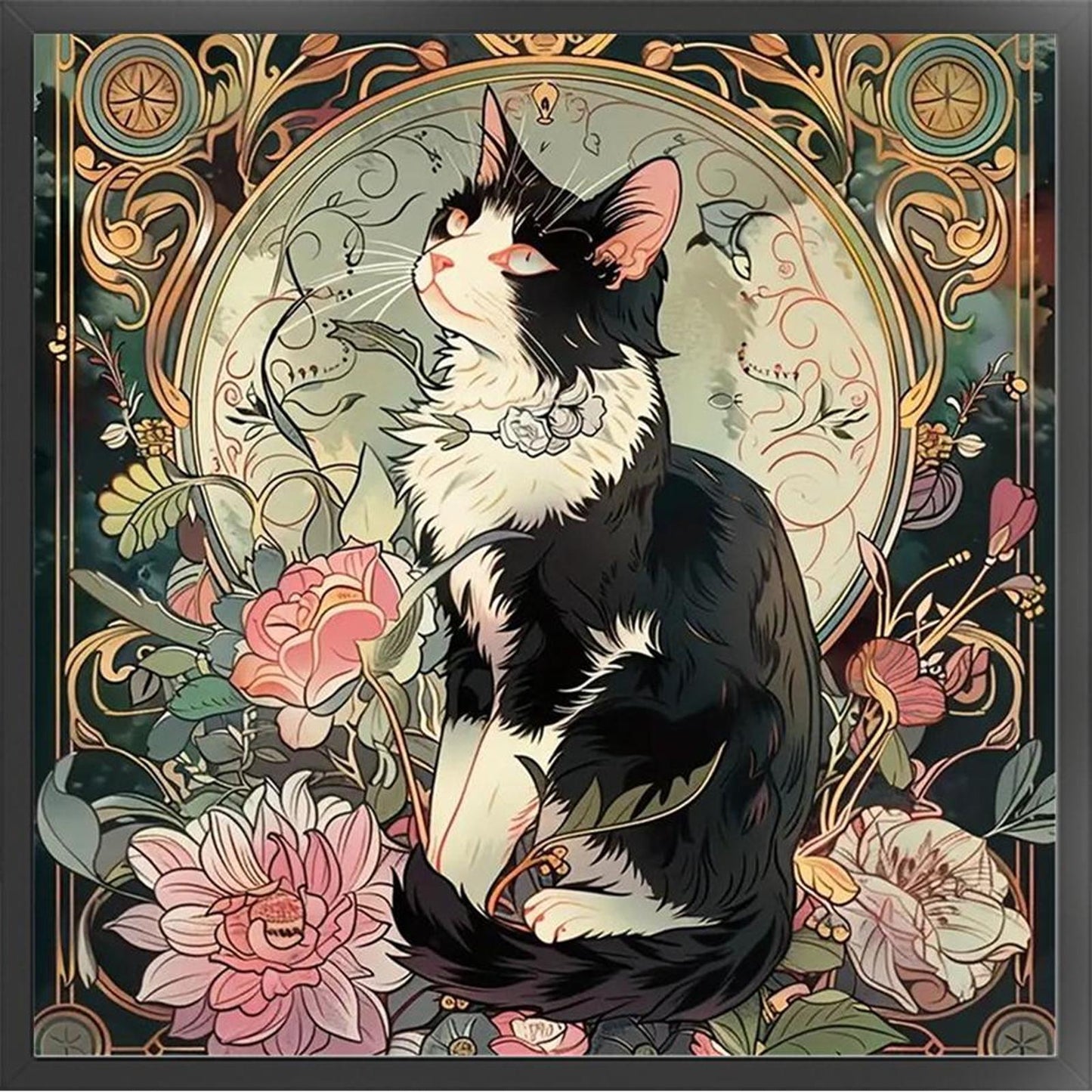 Black Cat - Full 11CT Stamped Cross Stitch 50x50CM - Huacan