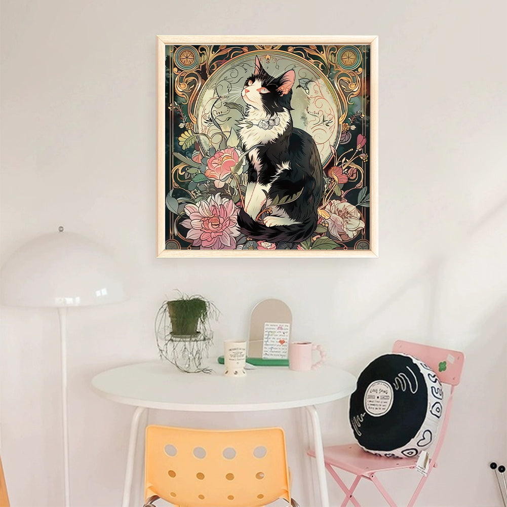Black Cat - Full 11CT Stamped Cross Stitch 50x50CM - Huacan