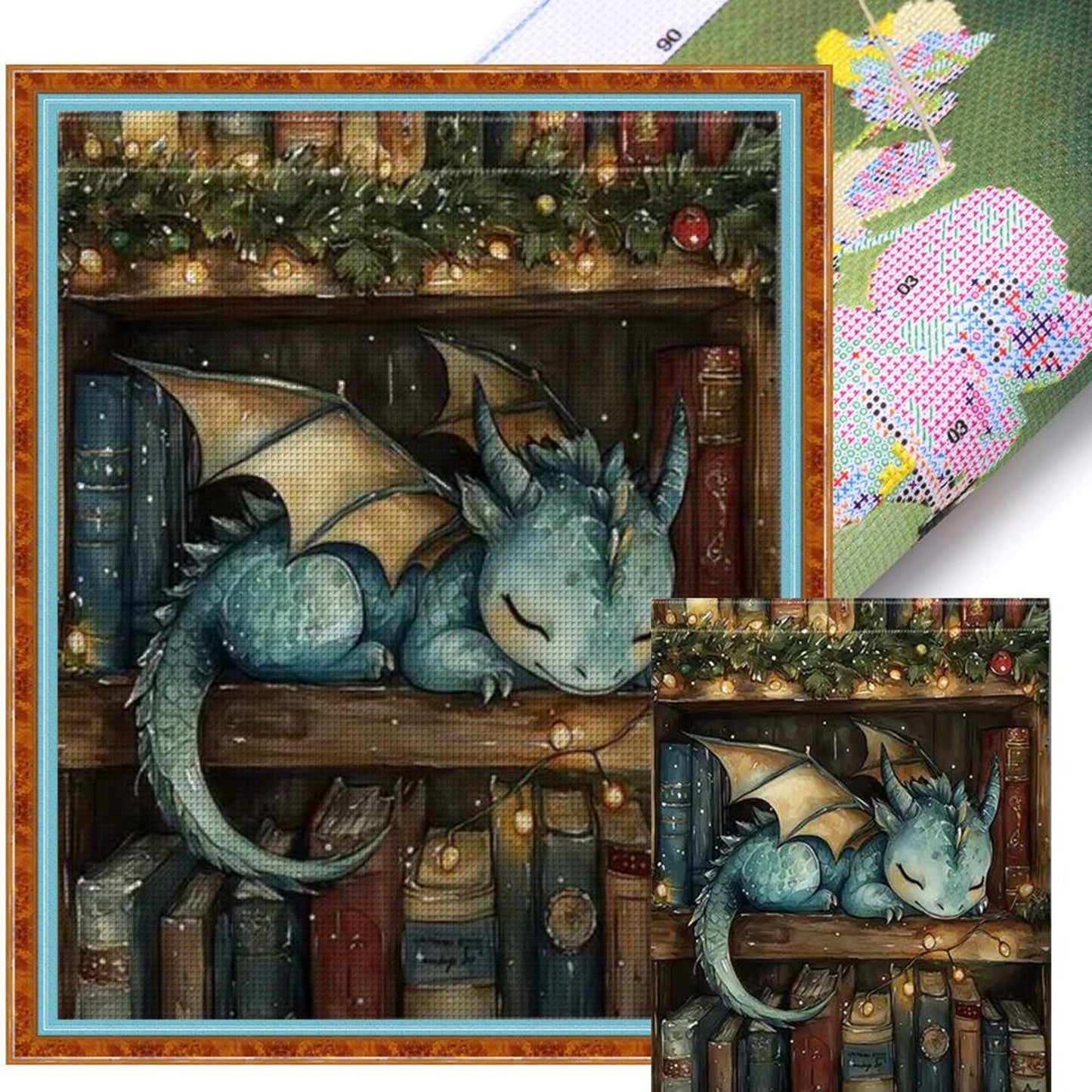 Books And Dragon - Full 11CT Stamped Cross Stitch 40x50CM - Huacan