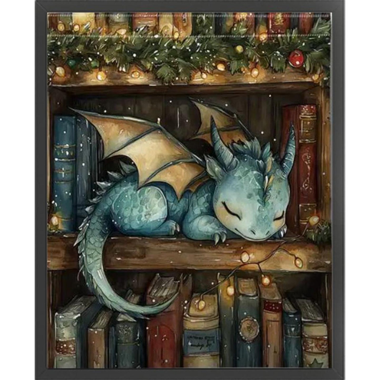 Books And Dragon - Full 11CT Stamped Cross Stitch 40x50CM - Huacan