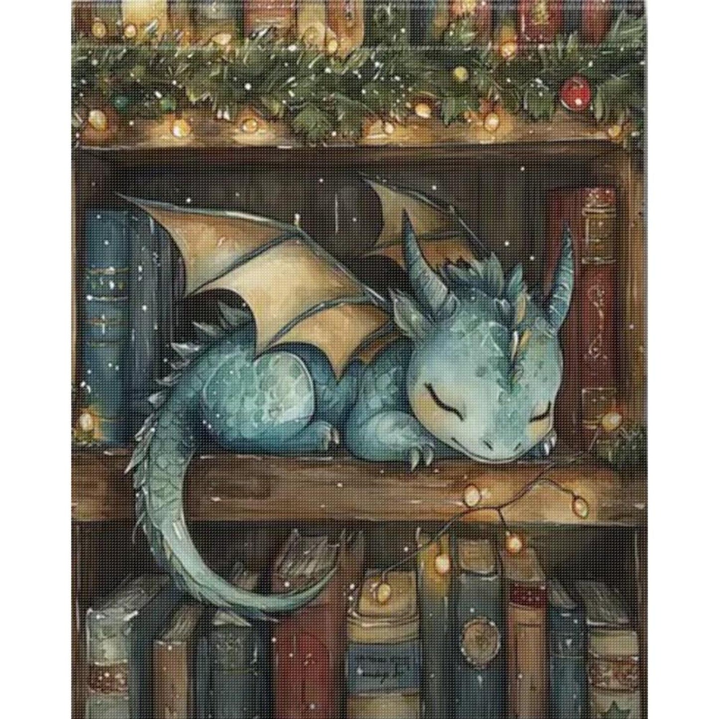 Books And Dragon - Full 11CT Stamped Cross Stitch 40x50CM - Huacan