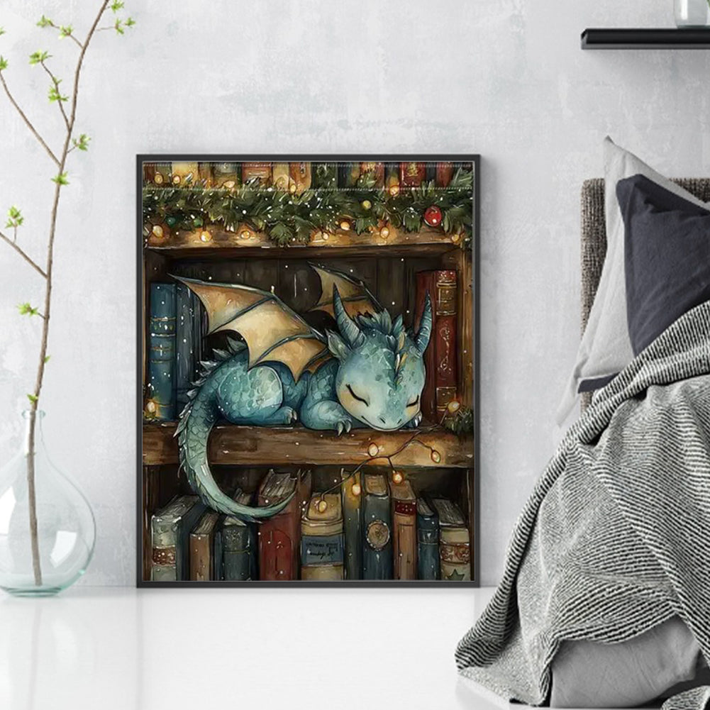 Books And Dragon - Full 11CT Stamped Cross Stitch 40x50CM - Huacan
