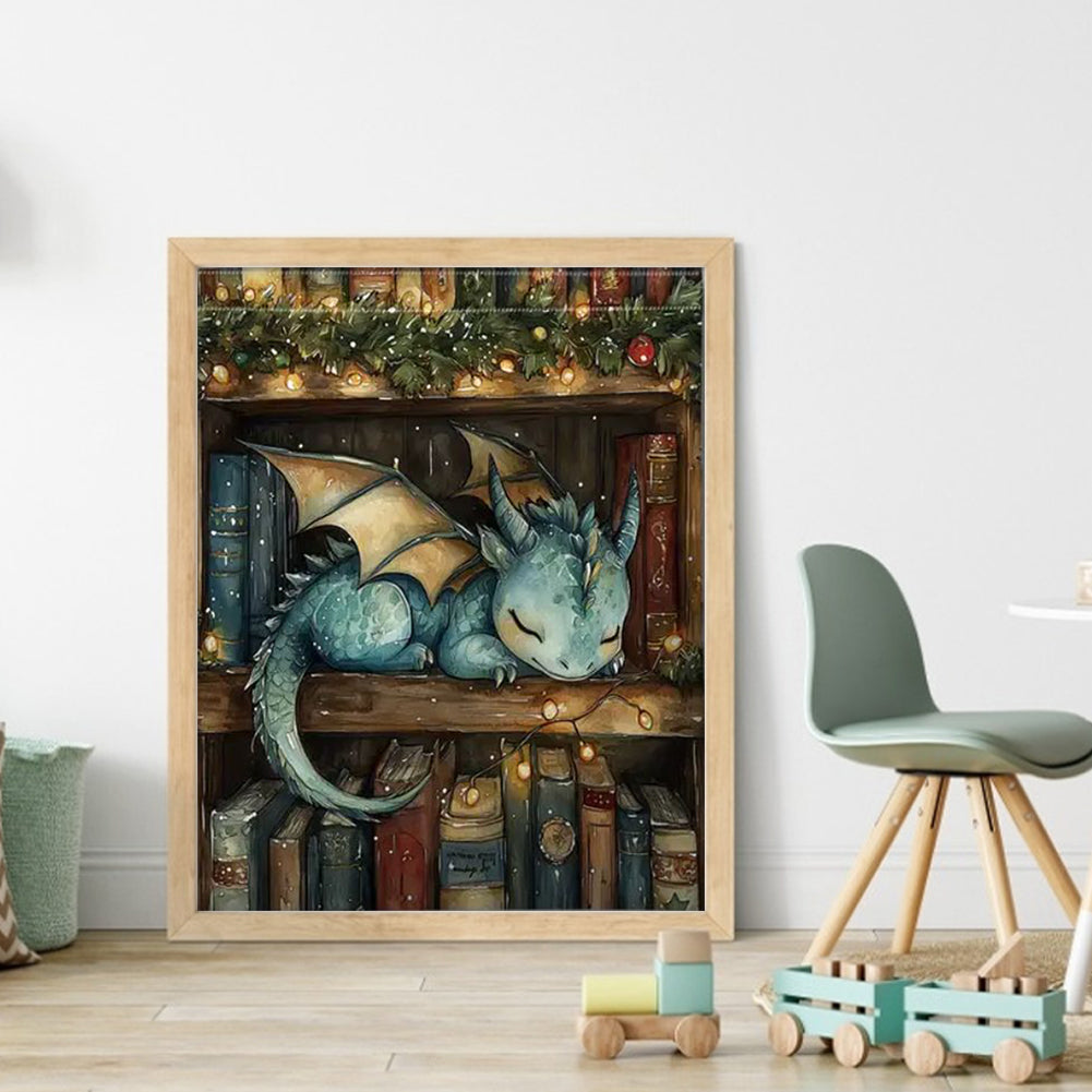 Books And Dragon - Full 11CT Stamped Cross Stitch 40x50CM - Huacan