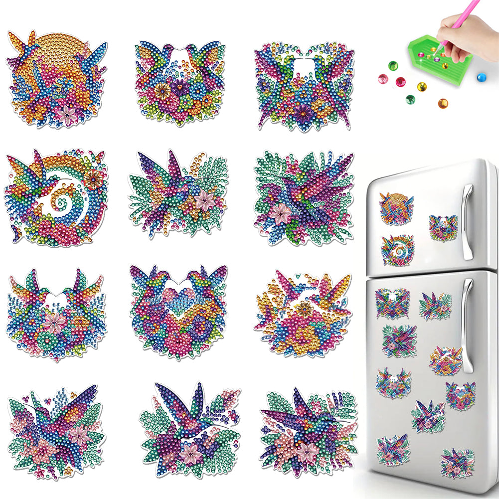 12Pcs Diamond Art Magnets Fridge Sticker Set for Adults Beginners (CN561 Bird)