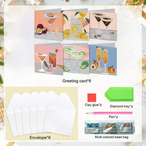 6PCS DIY Diamond Art Greeting Cards Cup Theme Congratulations Cards  Gifts