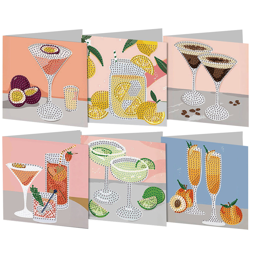 6PCS DIY Diamond Art Greeting Cards Cup Theme Congratulations Cards  Gifts