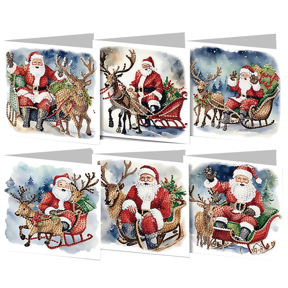 Christmas 6PCS DIY Diamond Art Greeting Cards Santa Claus Congratulations Cards  Gifts